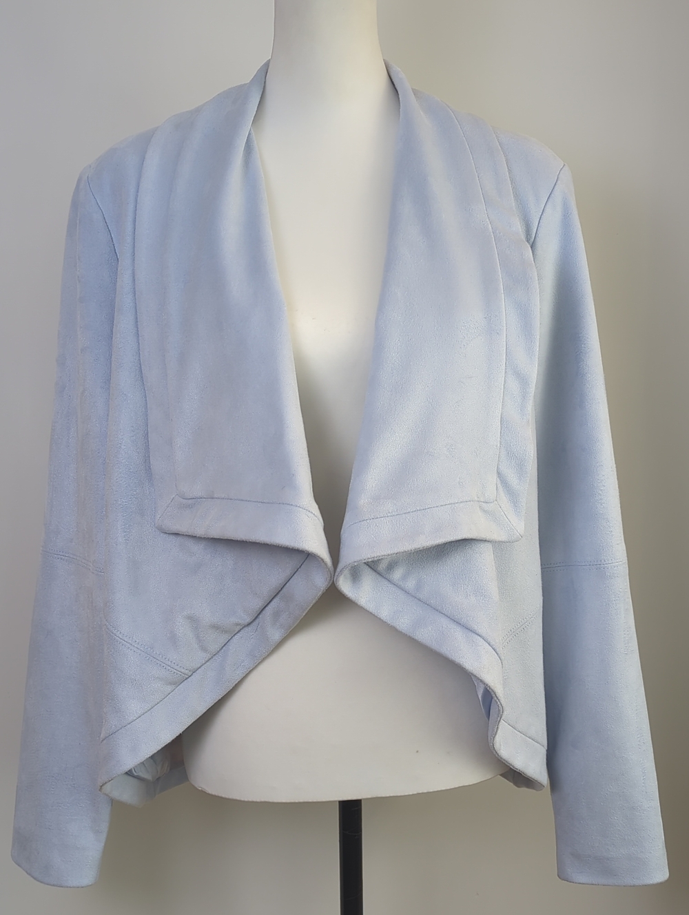 H by Halston Faux Suede Open Front Draped Jacket Powder Blue Blazer - SIZE 14